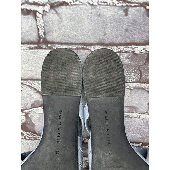 Charles Keith Blue Leather Pointed Toe Flats Mules Shoes Women Sz 38EU/7.5M US - Picture 9 of 16